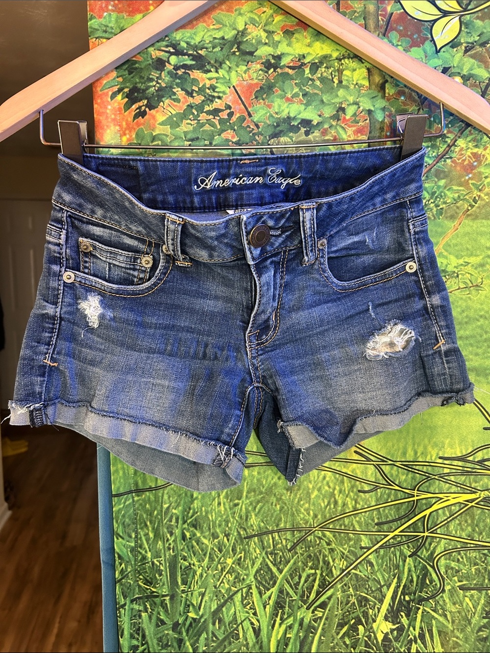 American Eagle Outfitters Blue Distressed Denim Cutoff Shorts~Size: 0